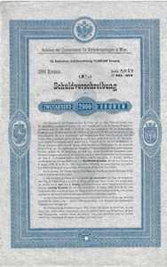 Österreich Deutschland 2000 Kronen 4% Schuldverschreibung Anleihe 1894 ungestempelt Coupons - Bild 1 von 4