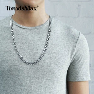 9MM 26" For Men Boys Chain White Gold Filled Hammered Curb Cuban Link Necklace - Picture 1 of 4