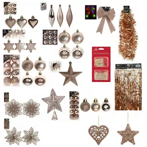 Rose gold Christmas Tree Ornaments Hanging Baubles,Star,Heart,Drops Xmas Decor - Picture 1 of 48