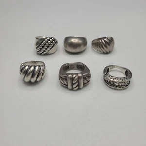 Lot Of 6 Sterling Silver Band Chunky Statement Handmade Rings Varied Sizes 51.5g - Picture 1 of 14