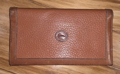 VTG. Dooney & Bourke Pebbled All Weather Leather Checkbook Billfold Brown Peanut - Image 1 of 4