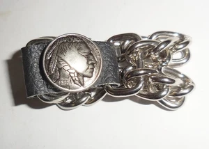 VINTAGE INDIANER SÜDWESTLICHER HAARRING PFERDESCHWANZHALTER INDIANERKOPF NICKELMÜNZE - Bild 1 von 7