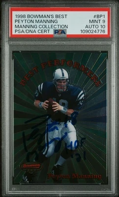 1998 BOWMAN'S BEST PERFORMERS #BP1 PEYTON MANNING ROOKIE PSA 9 DNA HOF AUTO 10 - Image 1 of 2
