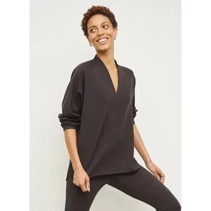 M.M. LAFLEUR Women's Shawn Sweatshirt Light Scuba V-neck Athleisure Haze Large - Picture 1 of 12