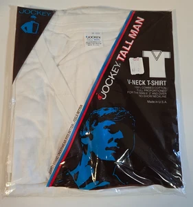 NOS Vtg 1983 Men's Jockey Tall-Man V-Neck T-Shirt 38-40M White - Picture 1 of 4