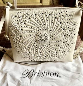 New BRIGHTON FERRARA ANNETTA Ivory Leather Crossbody Purse Handbag MRP $525 - Picture 1 of 10