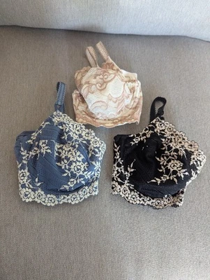 Лот из 3 Wacoal объятия кружева вышитая сетка на косточках бюстгальтер синий черный бежевый 36C - Изображение 1 из 4