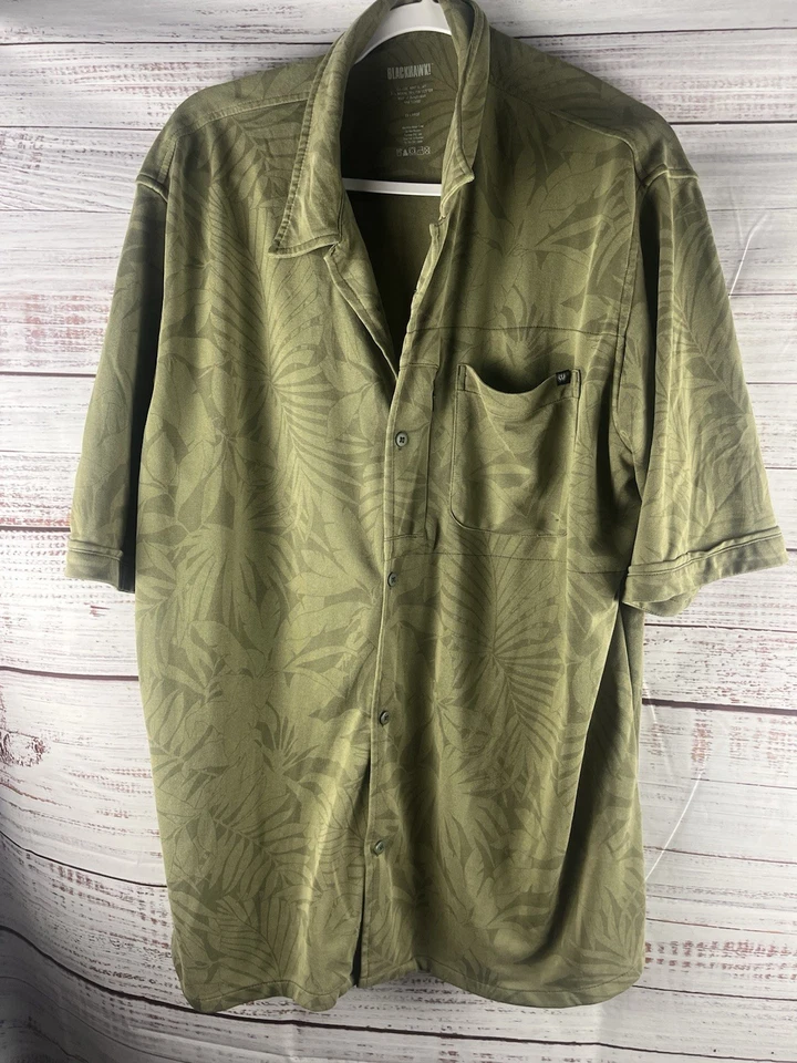 Blackhawk Polo Shirt Mens Size 2XL Green Palm Tropical Short Sleeve Button Up - Image 1 of 4