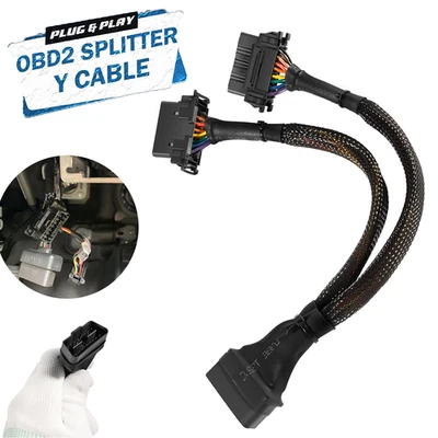 For OBD II OBD 2 16Pin Splitter Extension Cable Male Dual Female Y Cable Adapter - Image 1 of 4