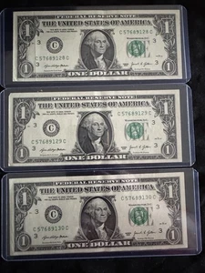 💵 3 Sequential 2003 $1 Bills C57689128-130C UNC C-District 🔥 Crisp Notes - Picture 1 of 8