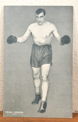 PRIMO CARNERA ~ The Ambling Alp ~ 1940's Boxing Exhibit Postcard Trading Card - Image 1 of 2