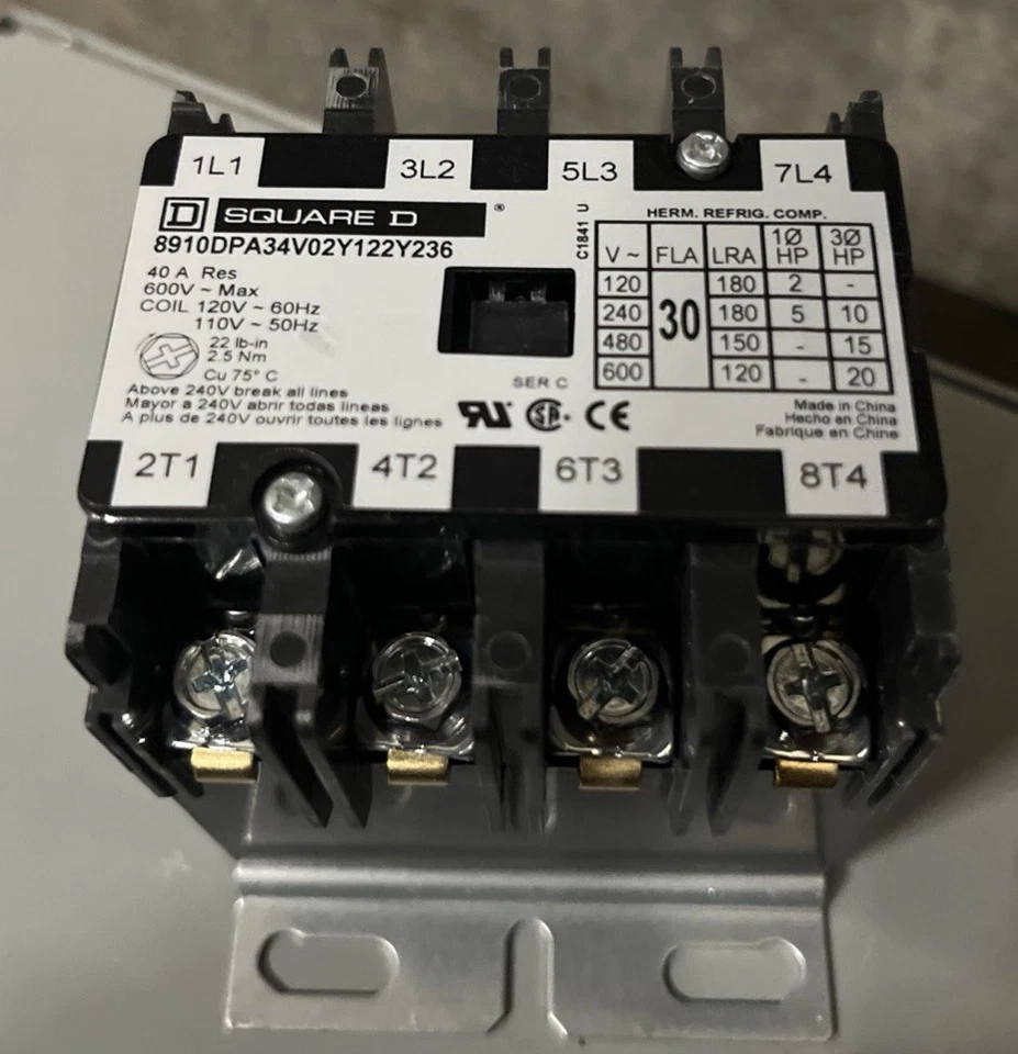 Square D 8910DPA34V02Y122Y236 4-Pole 30Amp Contactor 120V Coil - Image 1 of 1