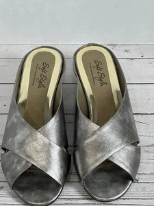 Hush Puppies Soft Style Silver Wedge Mules Size 7M - Picture 1 of 19