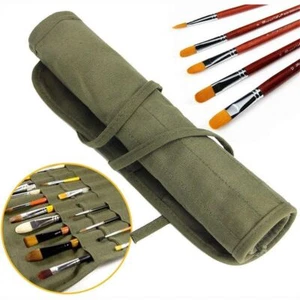 22/30 Holes Canvas Wrap Roll Up Pencil Bag Pen Case Holder Storage Pouch - Picture 1 of 14