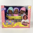 Vtg Magic Nursery Fuss 'n Giggle African American Triplets w/Carrier Mattel NEW