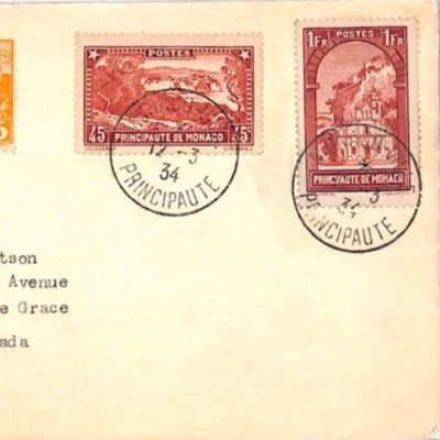 Capa MONACO *Monaco-Ville* 1934 CDS Montreal Canadá {samwells-covers}YT214 - Imagem 1 de 4
