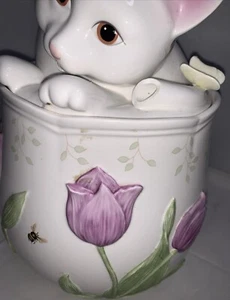 Lenox Butterfly Meadow by Louise Le Luyer Kitten Cat Cookie Jar Tulips Dragonfly - Picture 1 of 20