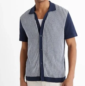 NEW! EXPRESS Men's Cotton Striped Short Sleeve Buttondown Sweater Large. - Picture 1 of 8