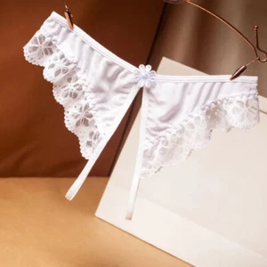Womens Panties Lace Floral Crotchless Thongs Underwear Lingerie G-String Briefs - Picture 1 of 24