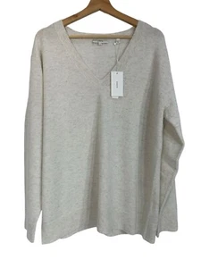 Vince Womens Sweater Plus 1X Cashmere V Neck Pullover $325 Heather White NEW NWT - Picture 1 of 12