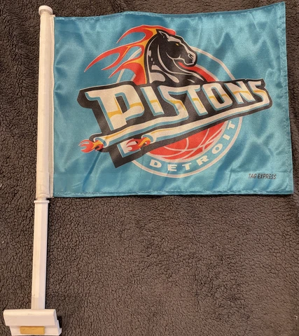 LOT of 2 Detroit Pistons VINTAGE Teal logo Team Car Vehicle Flag NBA Basketball Cover