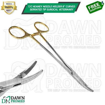 DAWNPROMED T/C Heaney Needle Holder 8" Curved Serrated Tip Surgical OB/GYN Inst German Gr