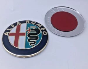 2pcs Stemma ALFA ROMEO Emblem Front + Back Logo Fregio Anteriore Posteriore 74mm - Picture 1 of 1