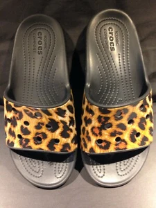 Crocs Comfort Slides Sandals Unisex Mens 10 Women 12 Leopard New No Box - Picture 1 of 6