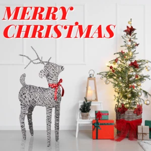 Large Reindeer Christmas Decoration Dasher Rattan Grey 75cm Figure Novelty Xmas - Picture 1 of 24