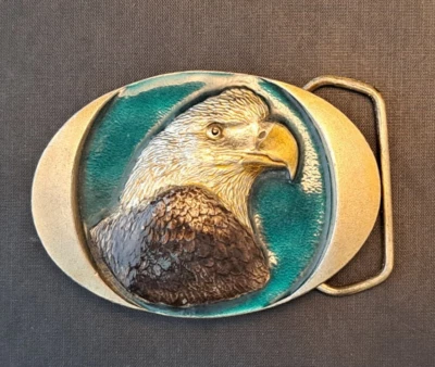 Hebilla de cinturón vintage American Eagle esmaltada Indiana metal artesanal años 80 J297 Foto 1 de 4