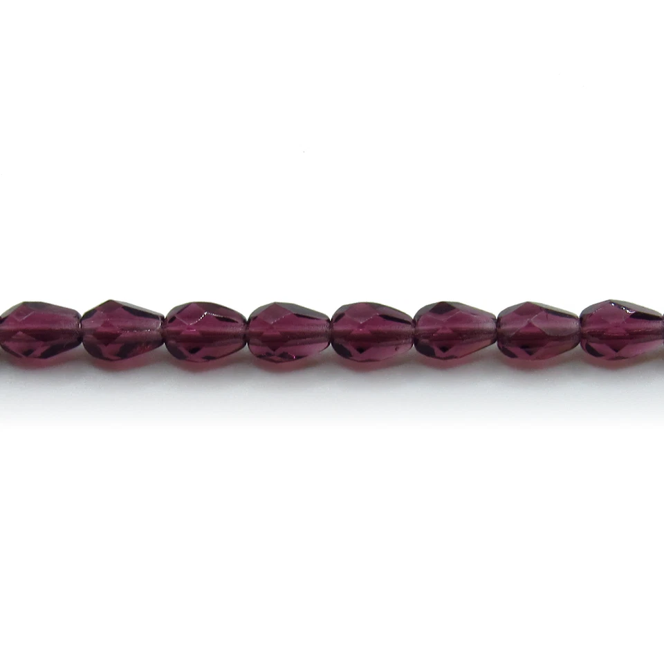 Amethyst Purple Transparent - 50 7x5 mm Teardrop Czech Glass Fire Polish Beads - Image 1 of 1