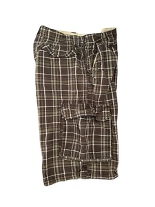 Old Navy Surplus Company Boys Brown Cargo Plaid Shorts Size 16 Adjustable Waist  - Picture 1 of 5