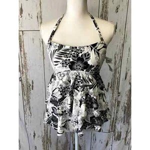 NWT Black And White Floral Tankini With Removable Straps - Picture 1 of 6