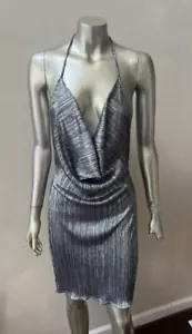 Lurex Metálico Arrugado Drapeado Cóctel Fiesta Vestido Plateado M - Imagen 1 de 5