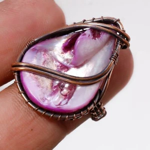 Abalone Shell Gemstone Handmade Wire Wrap Copper Ethnic Jewelry Ring 6.5" PG 543 - Picture 1 of 4
