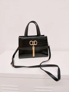 TOM&EVA Damen Handtasche Schwarz Gold Snakeprint mit abnehmbaren Trägern NEU - Bild 1 von 6