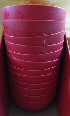 new 12 pcs Mainstays Plastic Cereal Bowls  Etched Holiday red - Image 1 of 4