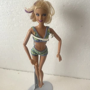 Vintage 2000 Y2K Mattel Barbie blond lila Streifen Gelenk Bikini - Bild 1 von 13