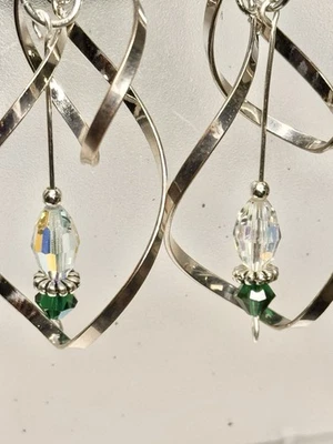 Novos Brincos de Cristal Swarovski Tom Prata Ab Claro/Verde Esmeralda - Imagem 1 de 4