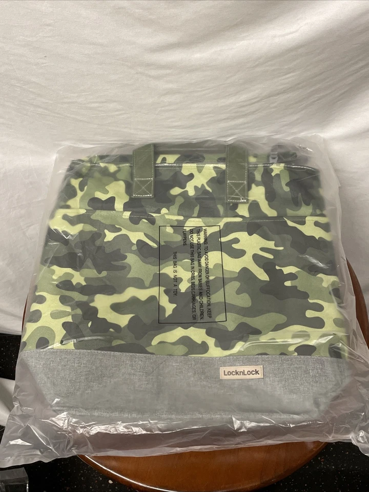 LocknLock Insulated Tote Bag  Zip Top  ~ Camouflage Green & Gray 16”x16” - Image 1 of 4