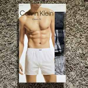 Calvin Klein Men's Size Small Cotton Classics 3-Pack Woven Boxer Grey Black - Picture 1 of 9