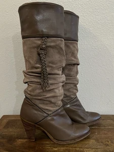 Vintage Damen Dingo Slouch Stiefel in Braun und Hellbraun Leder Wildleder Größe 6 M - Bild 1 von 13