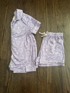 Wonder Nation Pajamas Girls M 7/8 Smiley Faces Purple Bamboo Soft - Picture 1 of 3