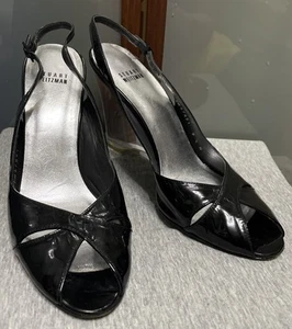 Stuart Weitzman Vintage Y2K Womens Plexiglass Lucite Wedge Peeptoe Sandals 9.5 N - Picture 1 of 8