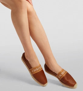 CHRISTIAN LOUBOUTIN Nanoletta Leather Jute Espadrilles Flats 36 6 Brown Logo - Picture 1 of 15
