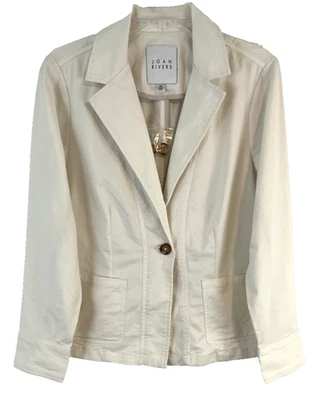 Chaqueta Blazer Joan Rivers Sarga Cinch Back Blanca Botón PM A682875 Mujer DD750 Foto 1 de 4