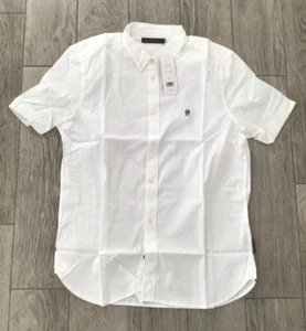 MENS FRENCH CONNECTION SHORT SLEEVE BUTTON DOWN FASHION SHIRT WHITE - SIZE L - Picture 1 of 2