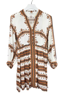 SANDRO Ramata Dress Women's (EU) 36 Long Sleeve Linen Silk Pleated Patterned - Picture 1 of 11