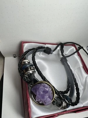 Pulsera Ajustable Hecha a Mano Cristal Amatista Natural Piedras Preciosas Cuero Foto 1 de 2