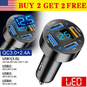 4 USB Port Super Fast Car Charger Adapter for iPhone Samsung Android Cell Phone - Picture 1 of 10